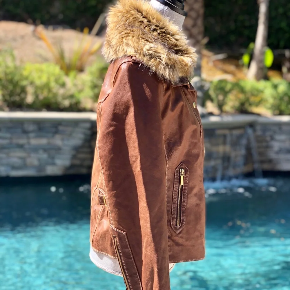 COPY - a.n.a Genuine Leather Jacket with Fur Hood - Picture 3 of 8